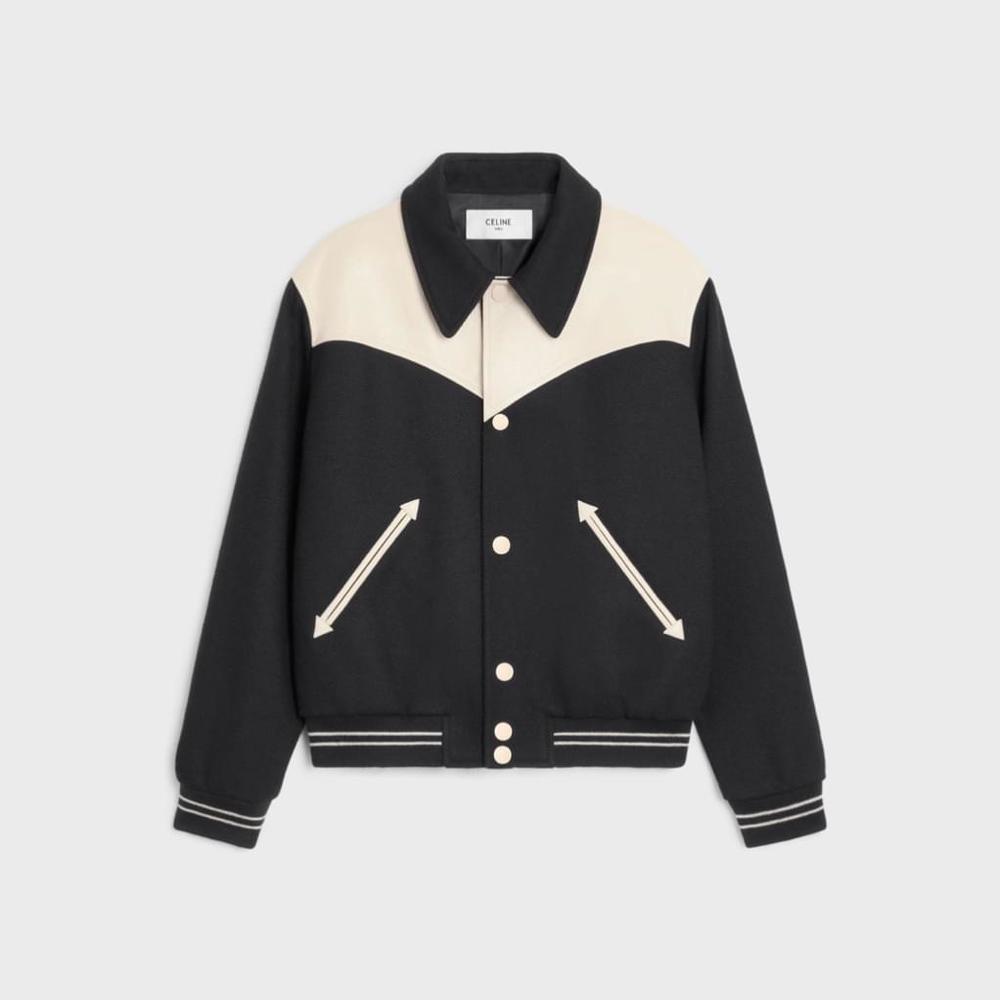 Celine x Hedi Slimane Black Western Teddy Varsity Jacket US L / EUR 54